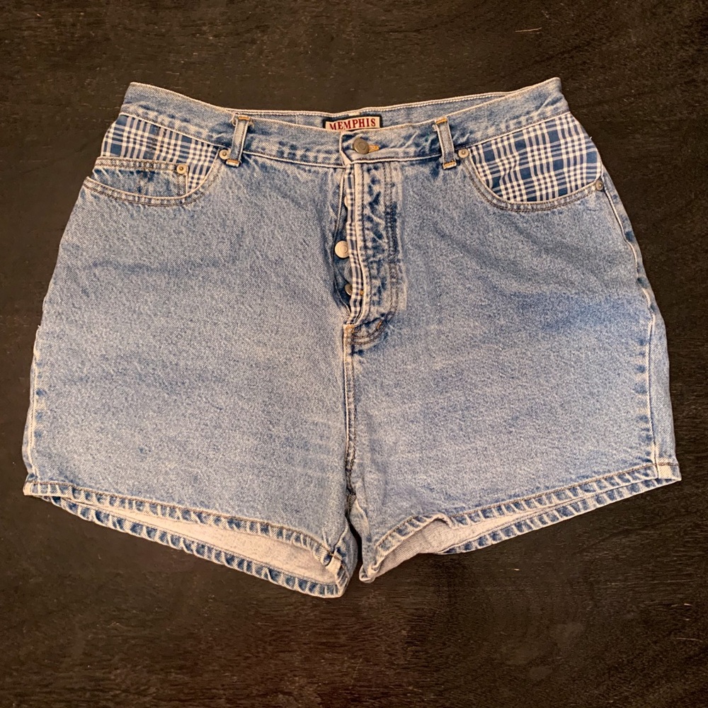 Vintage High Waist Shorts with Plaid Detail